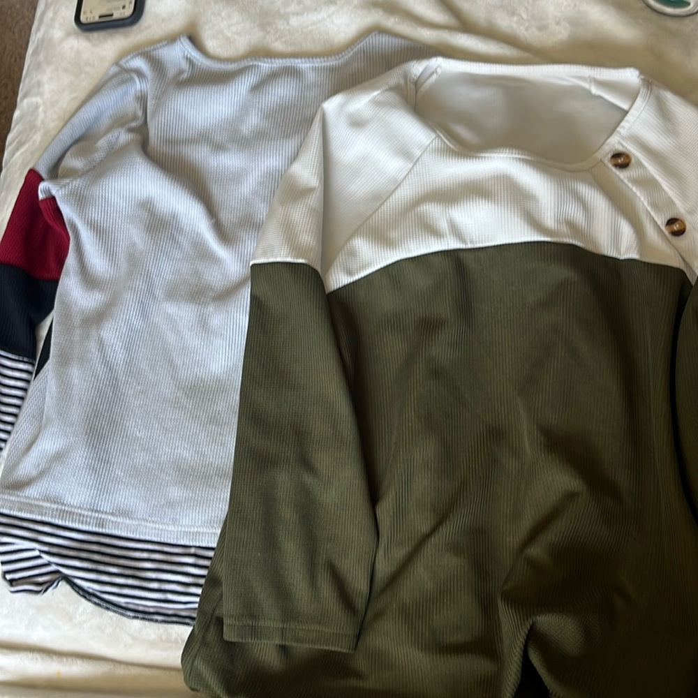 2 long johnish tops. Wore white and green to work with leggings and boots